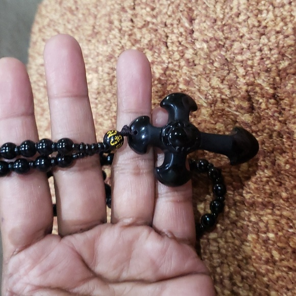 Natural crystal black obsidian cross necklace Amulet pendant with chain - Picture 8 of 10